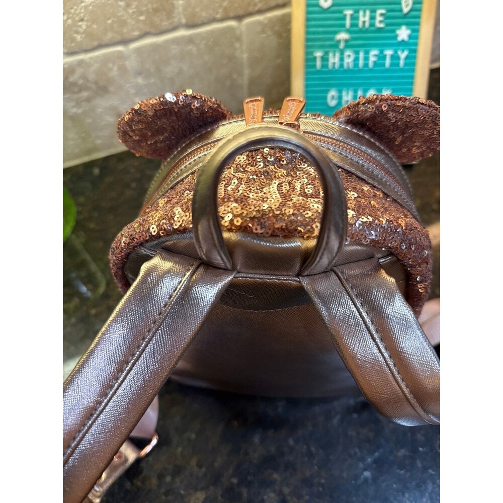 Disney Parks Exclusive Loungefly Sequined Rose Gold Pink Mini Backpack Bag EUC - Picture 10 of 12